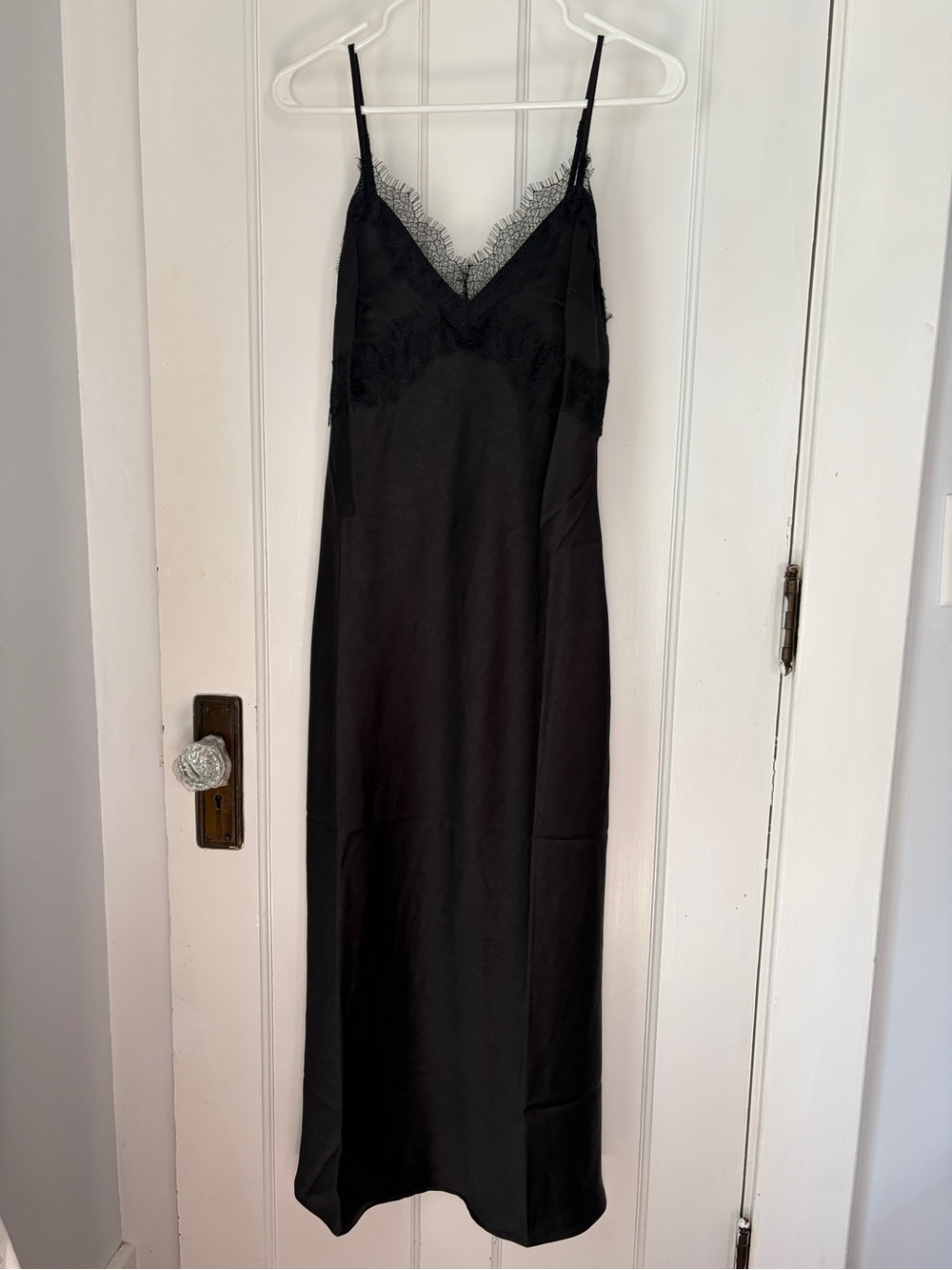 LOFT Lace Trim Satin Midi Slip Dress